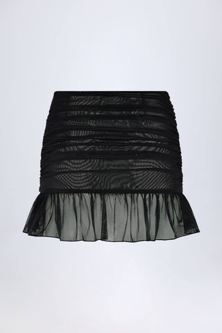 Hardware-Detail Ruffled Mid-Rise Mini Skirt in Black