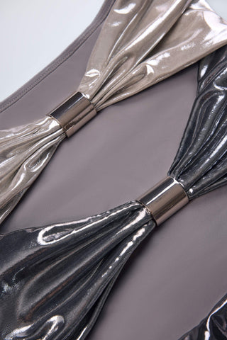 Panelled Cut-out Swimsuit in Silver Chrome